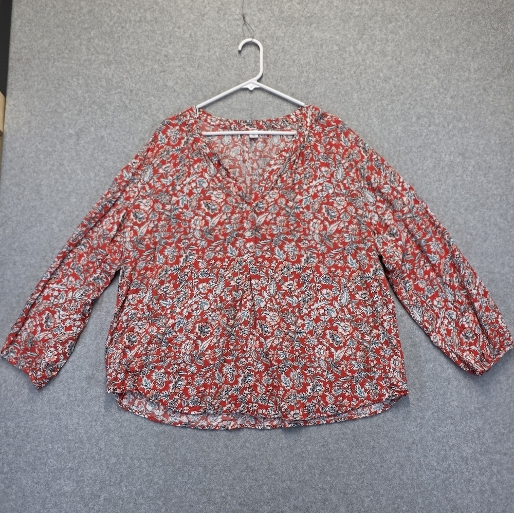 Old Navy Red and White Floral Top